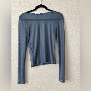 American Eagle Outfitters Sheer Slate Long Sleeve Top - Mesh